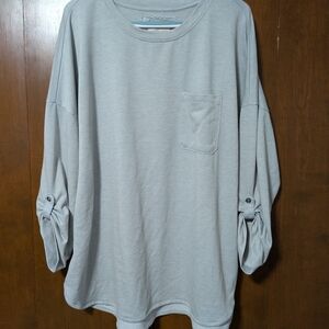 Light Gray Long Sleeve Top with Button Detail
